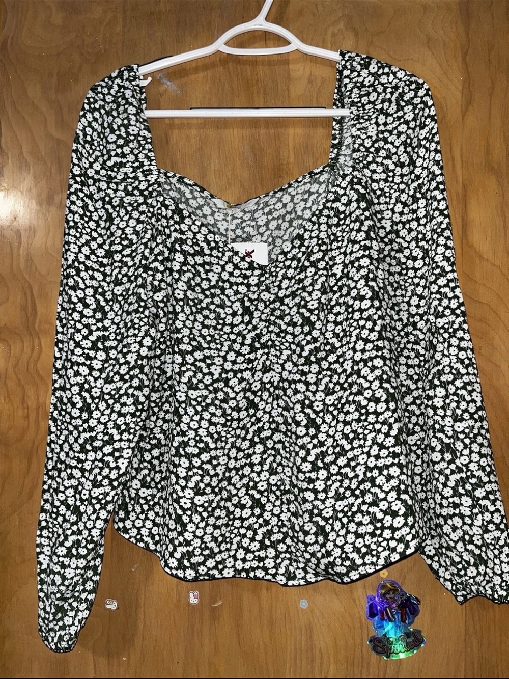 Boden Black and White Floral Square-Neck Blouse